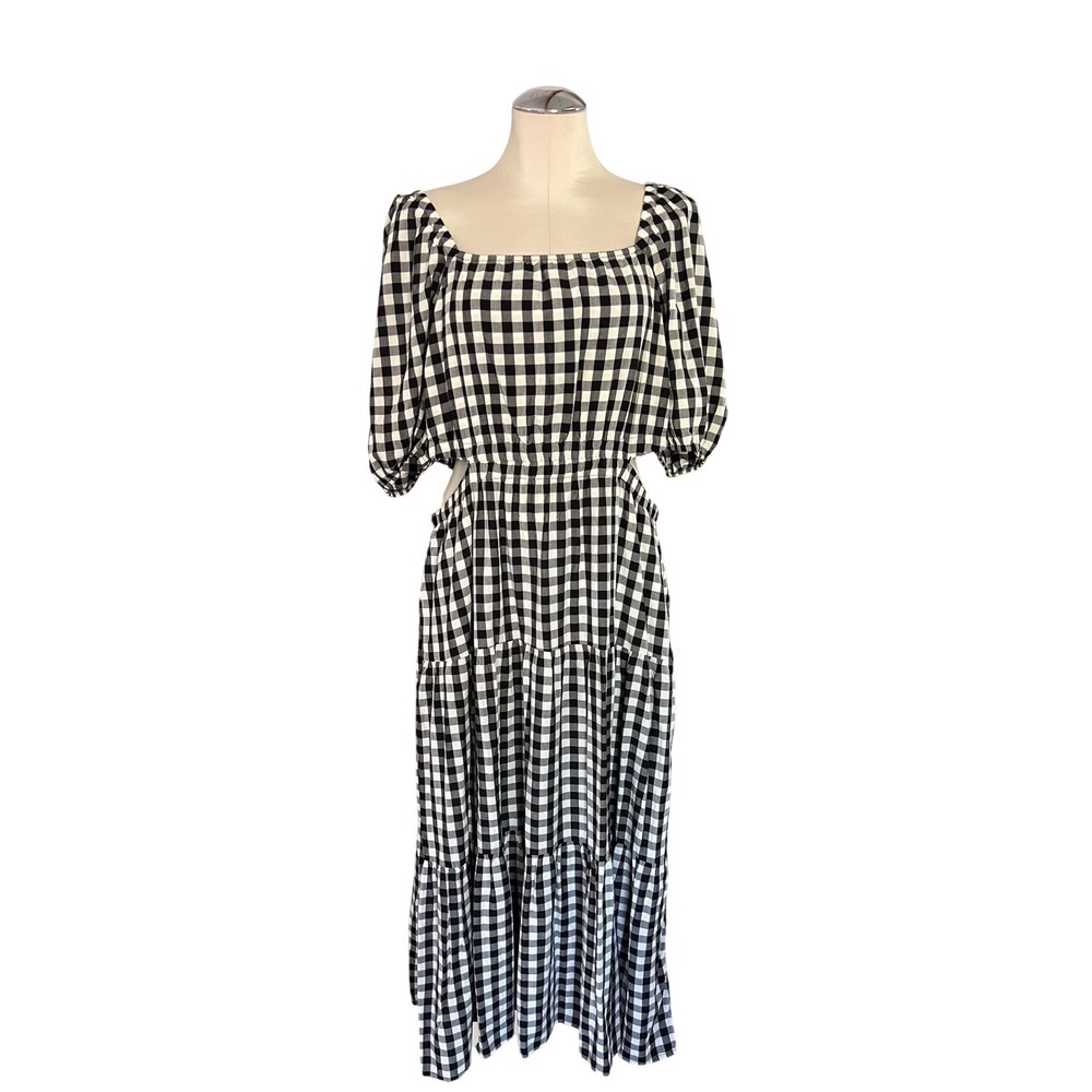 The Drop Gingham Cut Out Tiered Maxi Dress XXL Cottagecore Puff Sleeve